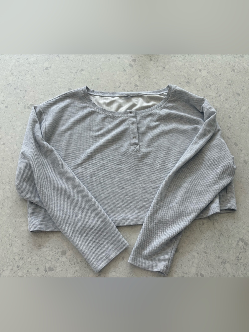 Garage Light Gray Cropped Long Sleeve Henley Top